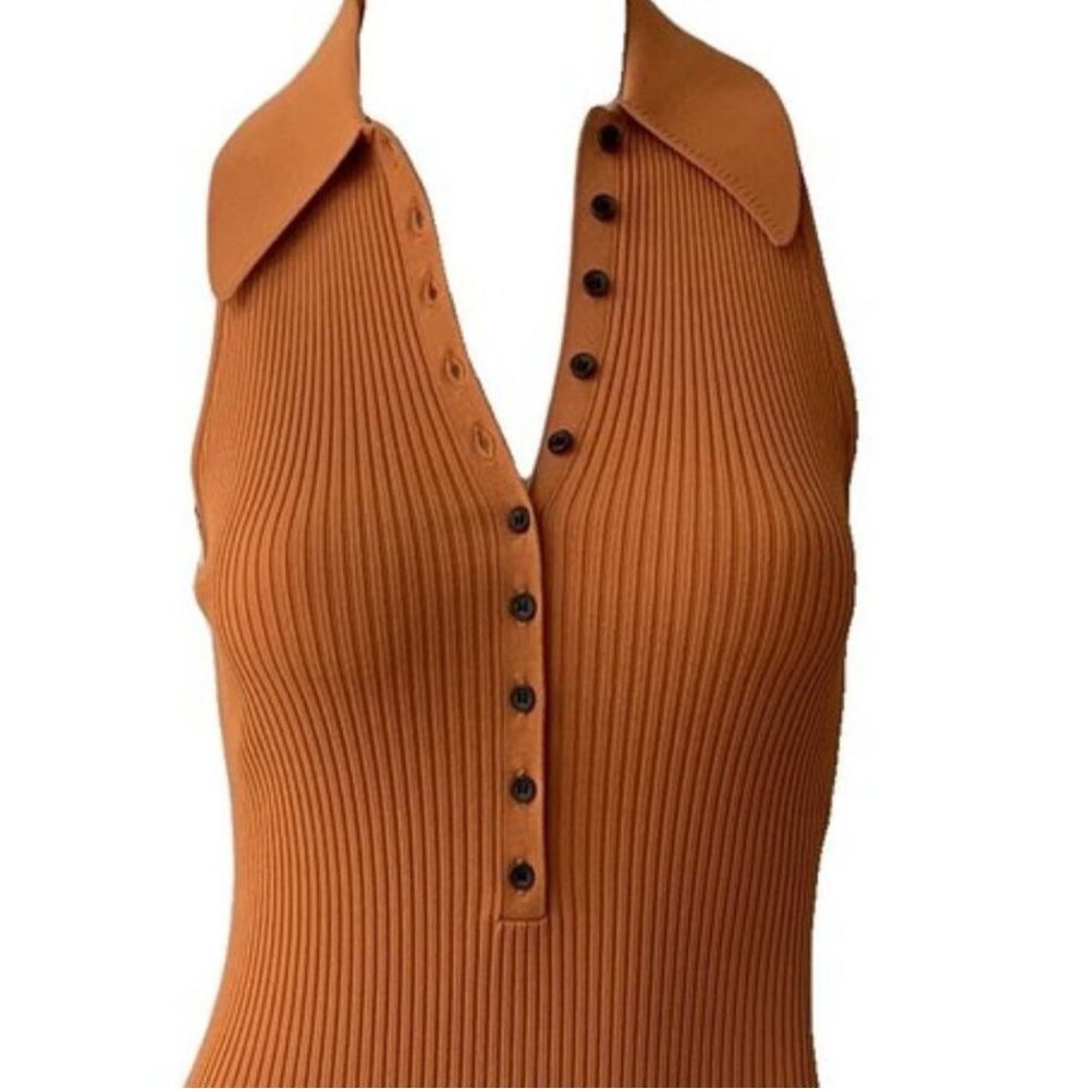 A.L.C. Sleeveless Ribbed Midi Dress in Orange - Picture 3 of 3